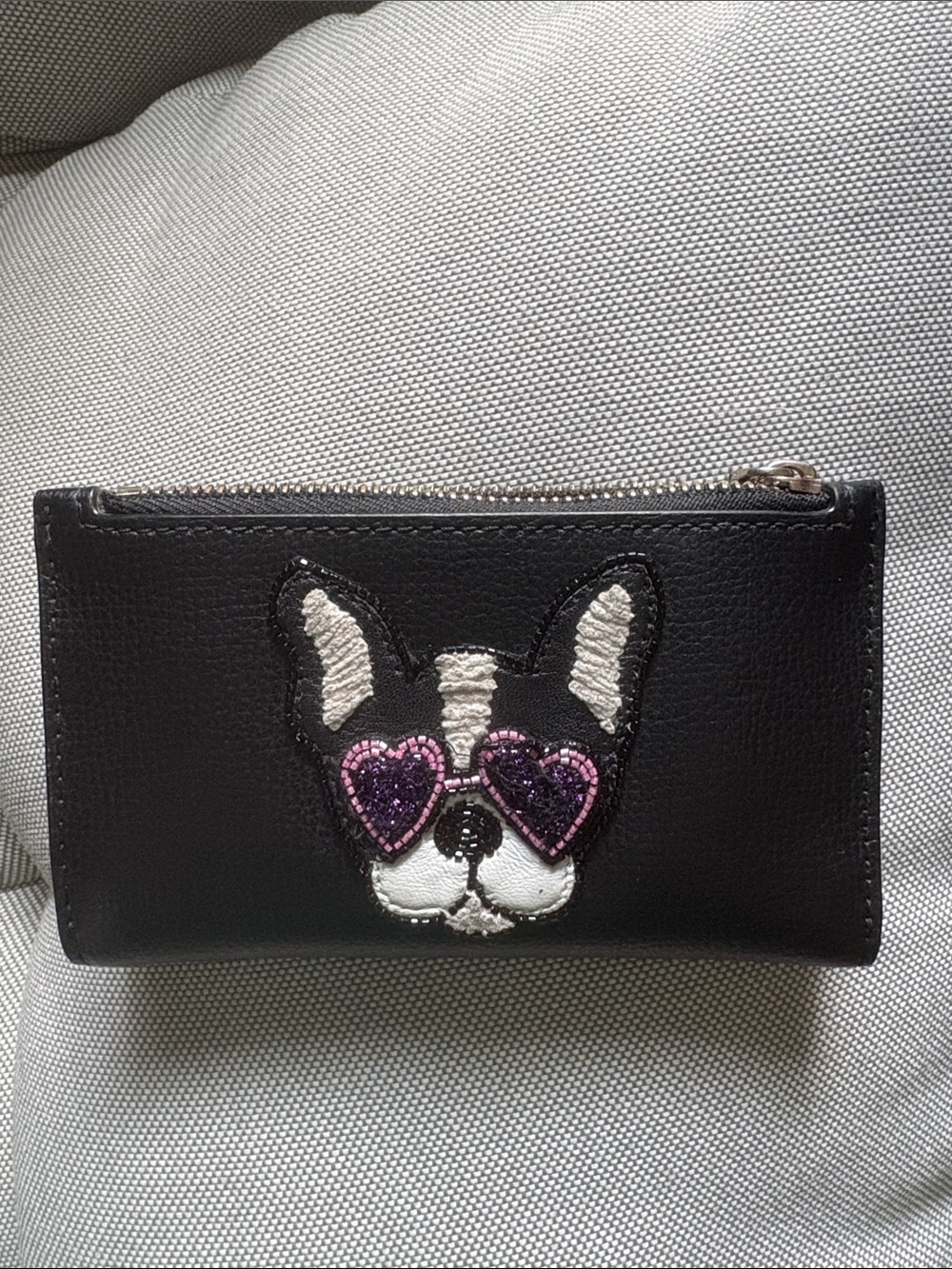 kate spade Black Leather Zip Wallet with Gold Logo